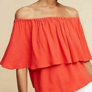 *M* Holding Horses Off The Shoulder Tiered Vibrant Red Blouse
